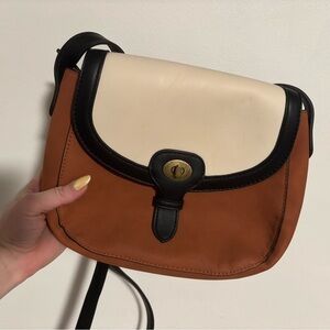 Elegant Cream and Brown Leather Bag